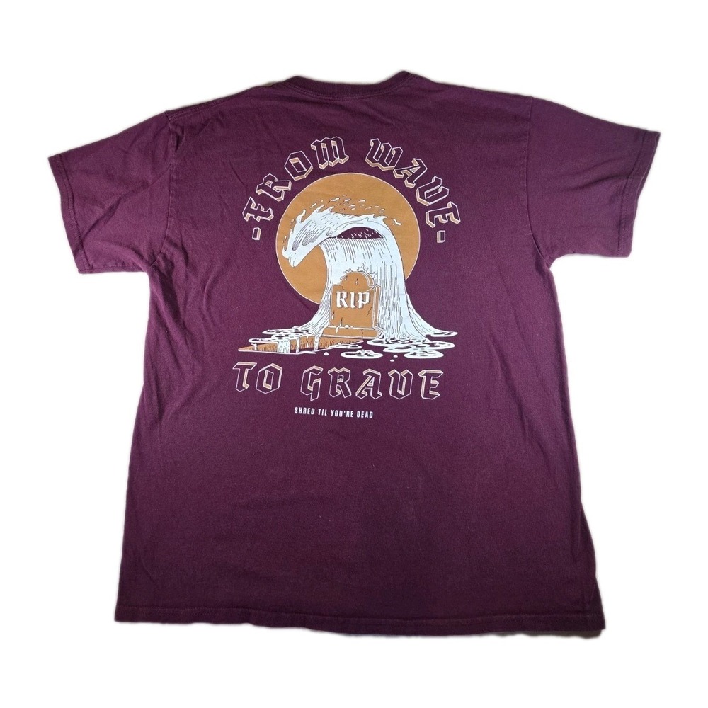 Chomp Men's Large Purple Short Sleeve Graphic Print T-Shirt Wave To Grave Surf
